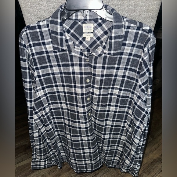 J. Crew Tops - J. CREW Shirt Womens Size XL Navy White Gingham Check Plaid Pattern Boy Fit